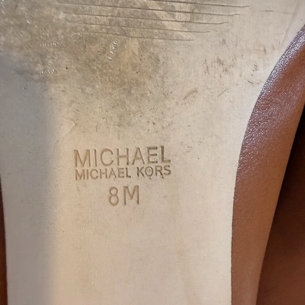 Michael Kors Open-Toe Ballerina Flat 8M Leather Quiet Luxury Preppy Office Brown